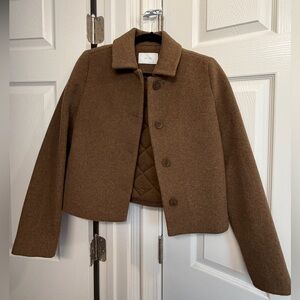Oak + Fort Cropped Brown Wool Button-Up Jacket